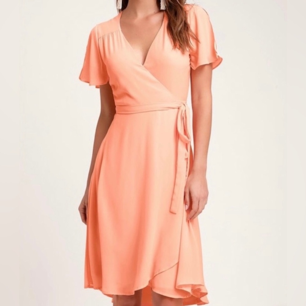 Lulus Mini Wrap Peach Dress